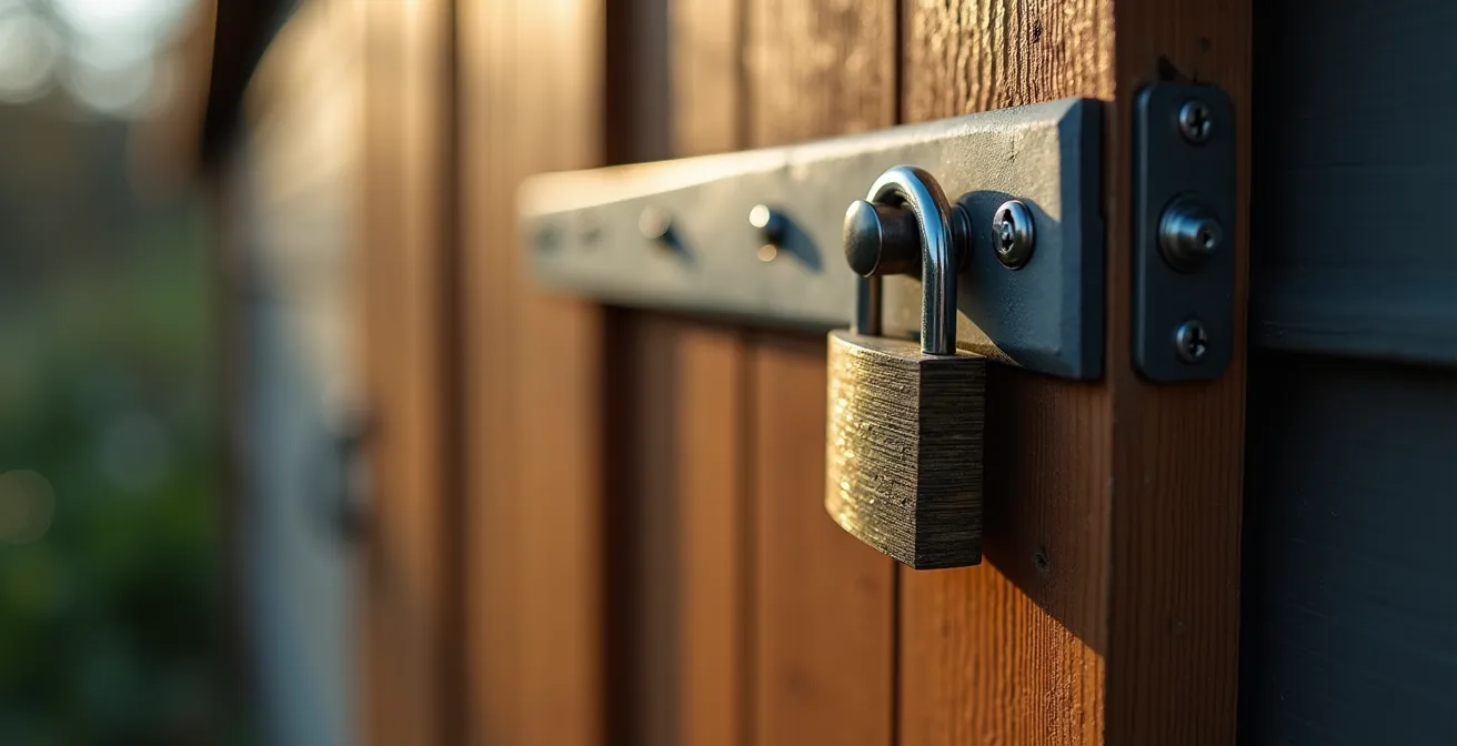 Système de verrouillage multicouches sur porte d'abri de jardin