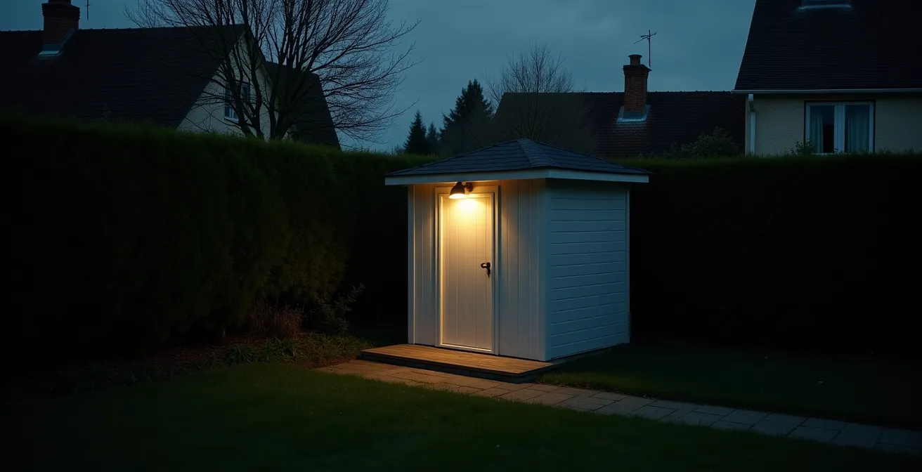 Mise en scène d'une tentative d'effraction sur un abri de jardin